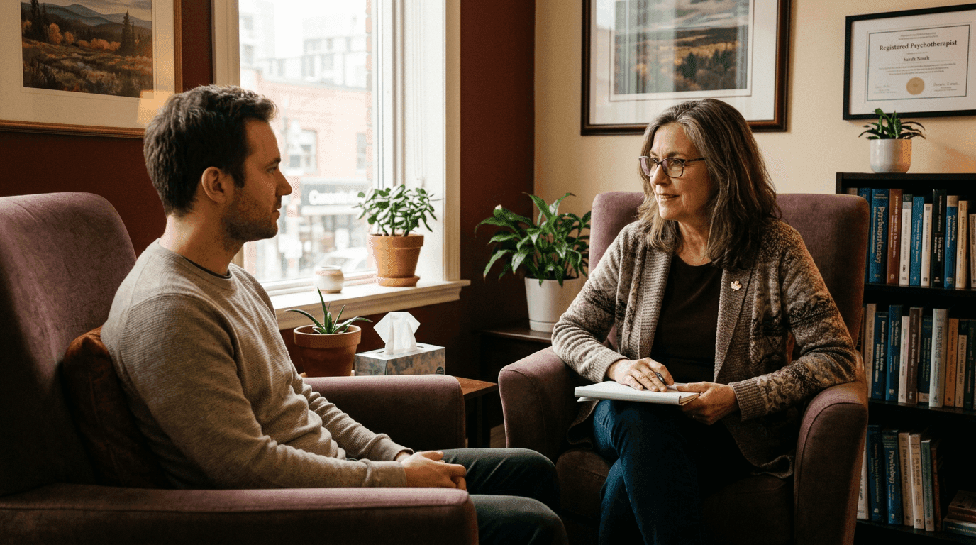 a therapist practicing integration therapy with a psychedelic therapy client