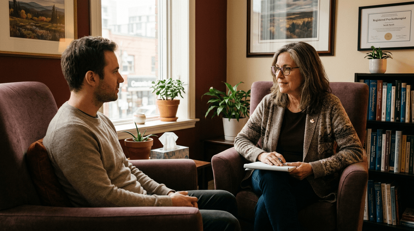 a therapist practicing integration therapy with a psychedelic therapy client